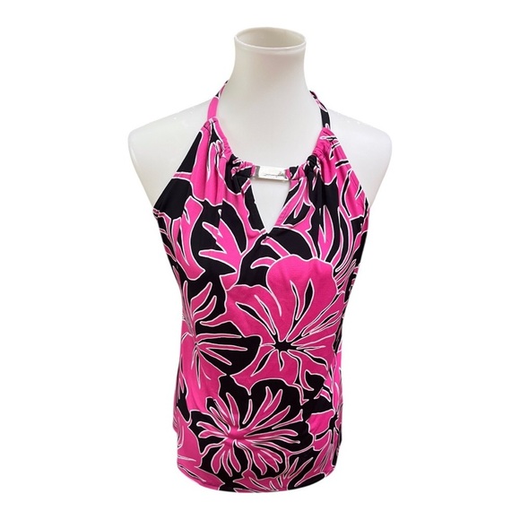 Like new! Michael Kors Pink and Black Floral Top - Picture 1 of 4